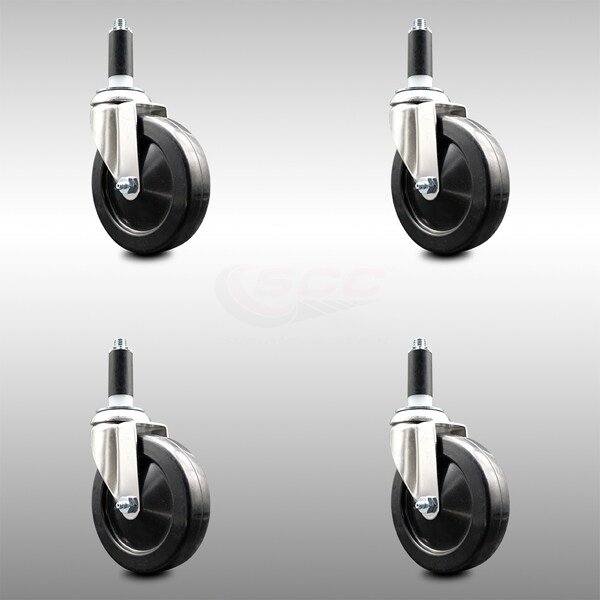 Service Caster 5 Inch 316SS Soft Rubber Wheel Swivel 1-1/8 Inch Expanding Stem Caster Set SCC SCC-SS316EX20S514-SRS-118-4 - main